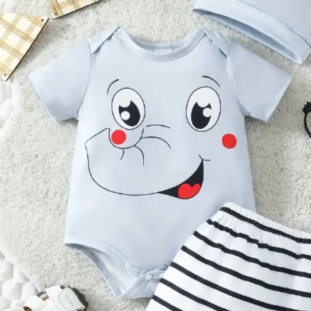 Temu Grey Short Sleeve Elephant Onsie - Size: approx. 12 months